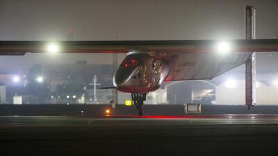 Solar Impulse 2 touches down in Al Bateen Airport in Abu Dhabi. Christopher Pike / The National