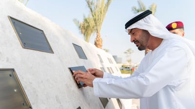 Sheikh Mohamed bin Zayed places a memorial plaque during the inauguration of the Presidential Guard Martyrs Park. All photos courtesy of Ministry of Presidential Affairs
