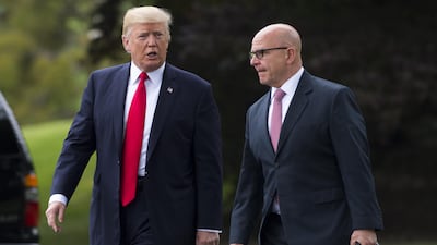 US president Donald Trump and his national security adviser HR McMaster at the White House on June 16, 2017. Mr Trump's Middle East security adviser on the National Security Council was relieved of his post on July 27, 2017 over differences on US policy in Syria and towards Iran. Saul Loeb / AFP