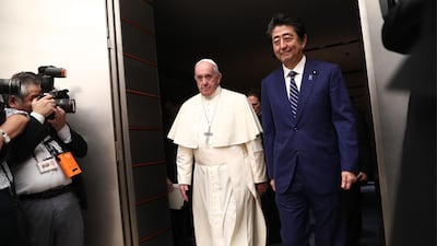 Pope Francis and Shinzo Abe in 2019. AFP