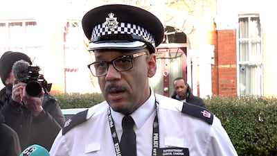 Superintendent Gabriel Cameron reading a statement to the media at the scene of the attack in Lessar Avenue, south London, following the attack. PA