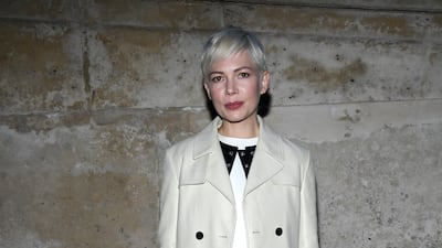 Michelle Williams at the Louis Vuitton fall/winter 2018 Paris Fashion Week show, in an outfit by the house, on March 6, 2018. Getty Images