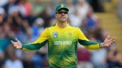 In this file photo from June 25, 2017 South Africa captain AB de Villiers reacts during the third T20 International against England at SWALEC Stadium in Cardiff, Wales.