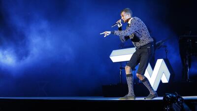 Belgian hip-hop and electro singer-songwriter Paul Van Haver, aka Stromae, performs on the stage during a concert at Morocco’s annual Mawazine Music Festival, in Rabat, Morocco on June 2, 2014. Abdeljalil Bounhar / AP photo