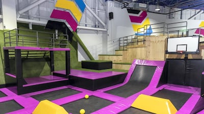 The dodgeball arena also has basketball hoops so that guests can play a version of Slamball. Antonie Robertson / The National