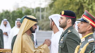 Sheikh Mohammed bin Rashid, Vice President of the UAE and Ruler of Dubai awards members of the UAE Armed Forces with Medals of Bravery for their services in Yemen. Rashed Al Mansoori / Crown Prince Court - Abu Dhabi ---