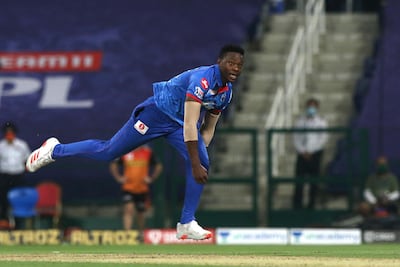 Kagiso Rabada of Delhi Capitals bowls bowled during match 11 of season 13 of Indian Premier League (IPL) between the Delhi Capitals and the Sunrisers Hyderabadheld at the Sheikh Zayed Stadium, Abu Dhabi in the United Arab Emirates on the 29th September 2020. Photo by: Pankaj Nangia / / Sportzpics for BCCI
