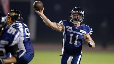 Barracudas quarter-back David Pearce in action during the Desert Bowl. Chris Whiteoak / The National