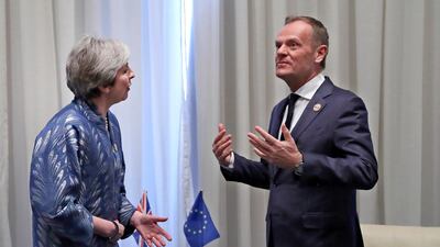 Theresa May and European Council chief Donald Tusk hold their latest round of talks in Sharm El Sheikh. EPA.