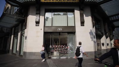 The damaged entrance to The Samaritaine department store in Paris. AFP