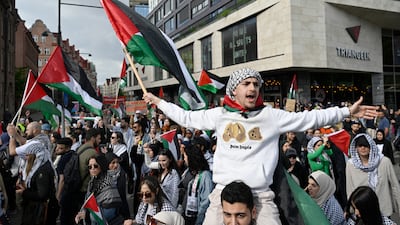 Protesters called for Israel's expulsion from the Eurovision Song Contest. EPA