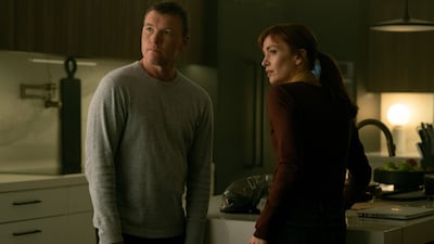 Sam Worthington as David Burroughs, left, and Britt Lower as Rachel Mills in I Will Find you. Photo: Netflix