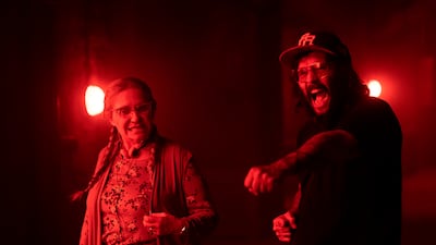 Barraza with Blue Beetle director Angel Manuel Soto