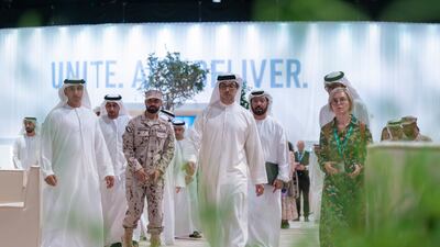 Sheikh Mansour tours the Cop28 site. The gathering is seen as an opportunity to rethink, reboot and refocus the climate agenda