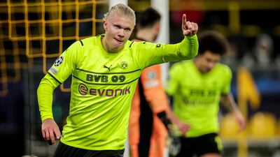 Dortmund's Erling Haaland celebrates after scoring against Besiktas in the Champions League in December 2021. EPA