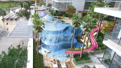 The housing complex within the 55-million-square foot Akoya Oxygen development will overlook a golf course and artificial sandy beaches. Above, an illustration of the project. Courtesy Damac Properties