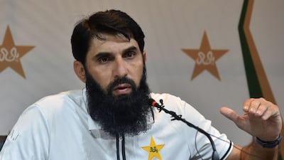 Pakistan cricket head coach and chief selector Misbah-ul-Haq addresses a press conference in Lahore to announce the Test and T20 squads to tour Australia in November. AFP