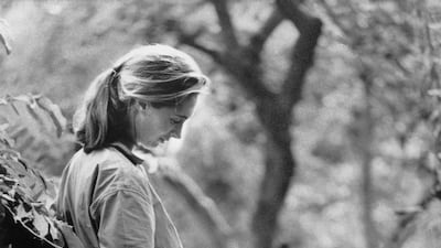Goodall with one of her research subjects in the Gombe National Park in northern Tanzania. Getty Images