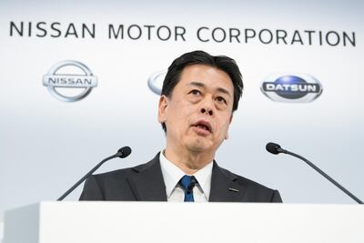 Makoto Uchida, president and chief executive officer of Nissan, speaks during a news conference at the company's headquarters in Yokohama. Bloomberg