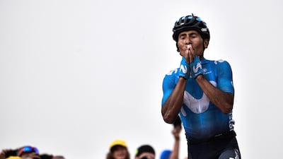 Nairo Quintana celebrates after winning Stage 17 of the Tour de France. AFP