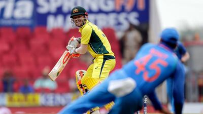 Australia batsman David Warner bats during the fifth one-day international cricket match between India and Australia in Nagpur, India, Sunday, October 1, 2017. Rajanish Kakade / AP Photo