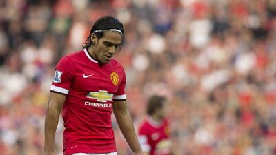 Manchester United's Radamel Falcao walks on the field during his team's English Premier League match at Old Trafford Stadium in Manchester, England. (AP Photo/Jon Super, File)