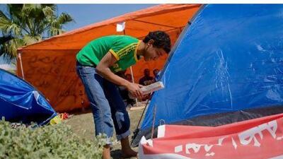 A tent city is becoming more established at the Pearl Roundabout in Manama, Bahrain.