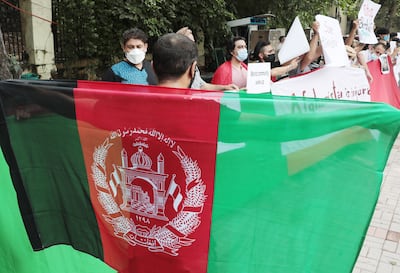 Afghan refugees protest in New Delhi, in September 2021, after the takeover of the Taliban in Kabul. EPA