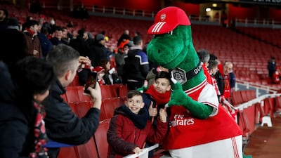 Arsenal mascot Gunnersaurus has been played by lifelong Gunners fan Jerry Quy for 23 years. Reuters