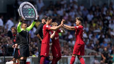 Liverpool's Darwin Nunez replaces team-mate Roberto Firmino. PA