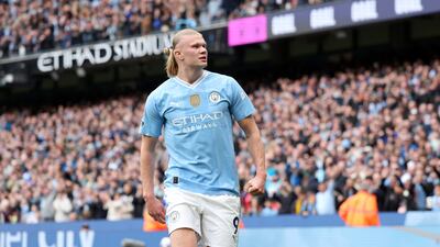 Erling Haaland of Manchester City celebrates scoring his team's second. Getty Images