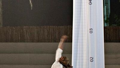 Hazza Suleiman al Shehhi, 18, set a Guiness World Record for the highest sword throw at the Al Saif Traditional Sword Competition in Fujairah.