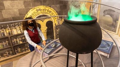 The smoking green cauldron in the potions room.