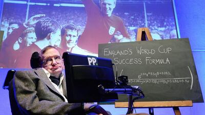 British theocratical physicist and cosmologist, professor Stephen Hawking speaks to the press during the unveiling of his scientific formula for how England can win the 2014 World Cup. Andy Rain / EPA