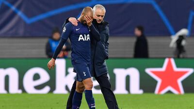 Tottenham Hotspur manager Jose Mourinho with Lucas Moura. AFP