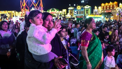 The crowd enjoys the circus show during the Sheikh Zayed Heritage Festival, at Al Wathba. Victor Besa / The National