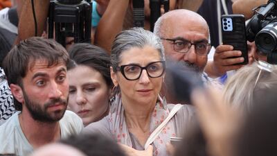 US Special Rapporteur on the situation of human rights in the Palestinian territories Francesca Albanese attends a press conference in Tunis. AFP