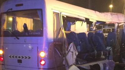 Police used hydraulic equipment to free people trapped inside a bus following an accident that killed five in Dubai. Courtesy Dubai Police