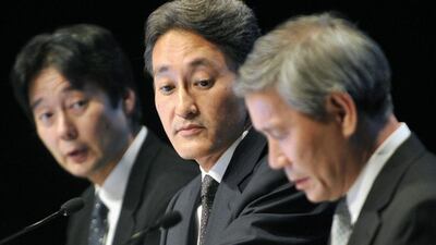 Sony CEO Kazuo Hirai, centre. Kyodo