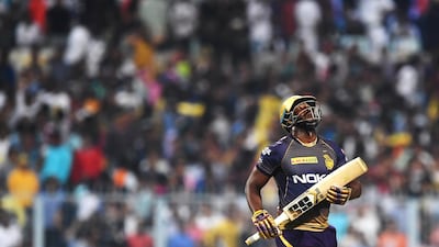 Kolkata Knight Riders all-rounder Andre Russell scored 48 runs and took two wickets against Kings XI Punjab on Wednesday. Dibyangshu Sarkar / AFP