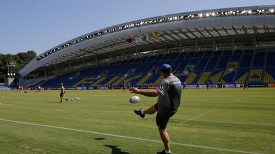 Samoa training at the Hakatanomori Stadium. AP