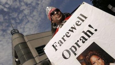 Kimberly Adams of Chicago stands outside Harpo Studios before the final taping of the Oprah Winfrey Show in Chicago.