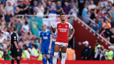 Ben White of Arsenal looks disappointed during the game against Everton as they missed out on the Premier League title on the final day. EPA