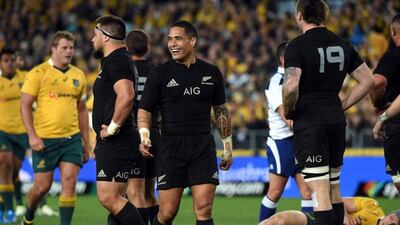 Scrum half Aaron Smith. centre, and his New Zealand team enjoyed a successful day in Sydney. Saeed Khan / AFP
