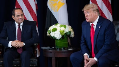 US President Donald Trump and Egyptian President Abdel Fattah El Sisi meet on the sidelines of the UN General Assembly in New York in September 2019. AFP