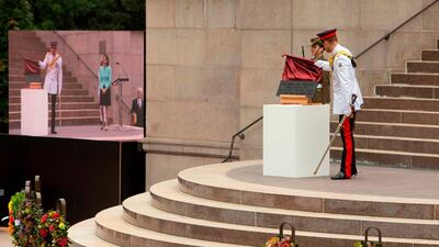 Prince Harry unveils the memorial plaque at the opening of the refurbished ANZAC Memorial AFP