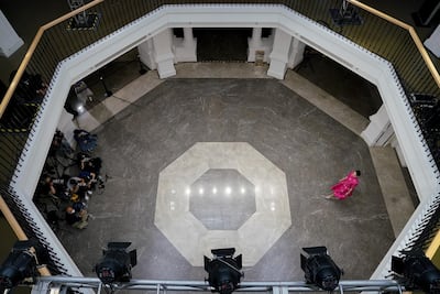A model walks the runway at the Dejin collection show by Chinese designer Zhou Li during China Fashion Week autumn/winter 2020/21. Photo by Lintao Zhang/Getty Images