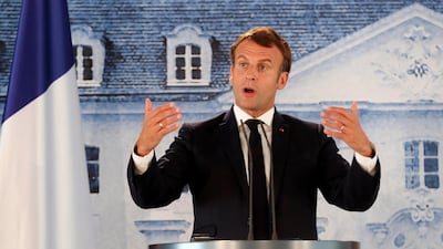 French President Emmanuel Macron criticised Turkey at a press conference in Germany. AP
