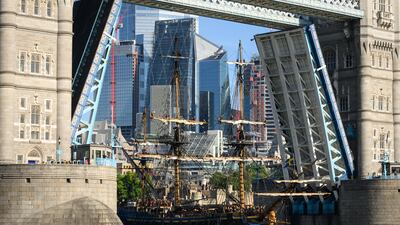 On Monday the 'Gotheborg of Sweden' sailing ship passed under Tower Bridge in London. The vessel, a replica of a ship that sank near the Swedish port of Gothenburg in 1745, last visited London in 2007. Getty Images