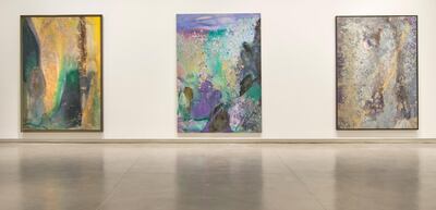 Frank Bowling made these three paintings in 1981: 'Ah Susan Whoosh,' 'Moby Dick,' and 'Vitacress'